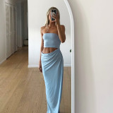 Solid Color Tube Tops Pleated Maxi DressGAXB-D122DS