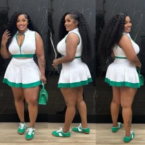 Sleeveless Zipper Tops Skirt Two Piece Set CYA-901804