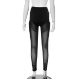 Solid Color Mesh Hollow Out Skinny Pants GDSF-D25PT116