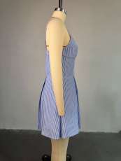 Blue Stripe Sling Backless Mini Dress GCNE-9235