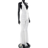Backless Deep V Neck Ruffles Flare Jumpsuit GDSF-J25JP048