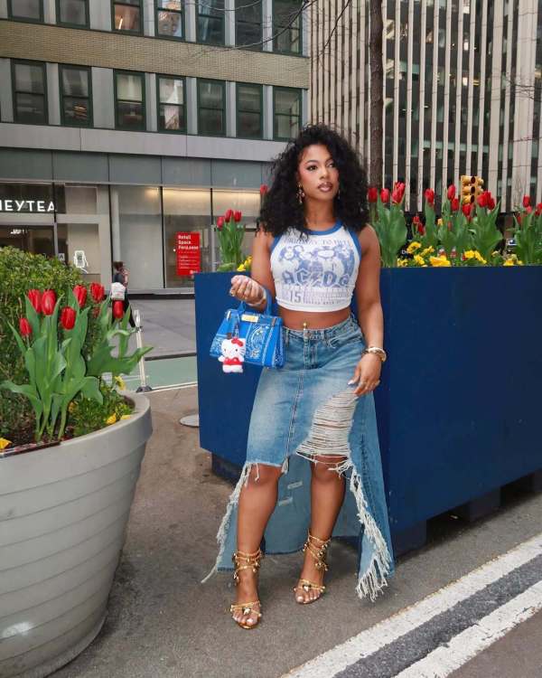 Raw Edge Hole Denim Split Half-body Skirt GSMJ-8001