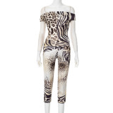 One Shoulder Print Skinny Two Piece Pants Set GDSF-K25ST025