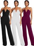Solid Color Wrap Chest Slim Jumpsuit(With Belt) OD-8742
