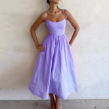 Plus Size Solid Color Sling Big Swing Maxi Dress GMAN-24330
