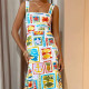 Plus Size Graffiti Print Halter Big Swing Maxi Dress GMAN-24644