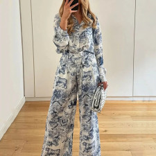 Plus Size Printed Lapel Shirt Fashion Pants Suit GMAN-28729