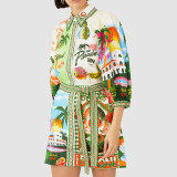 Plus Size Print 3/4 Sleeve Shirt Dress GMAN-28154