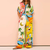 Plus Size Print Color Block Two Piece Pants Set GMAN-28066