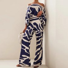 Plus Size Loose Bat Sleeve Top Wide Leg Pants Set GMAN-24130