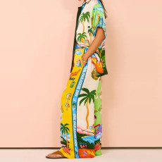 Plus Size Print Color Block Two Piece Pants Set GMAN-28066