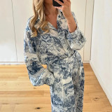 Plus Size Printed Lapel Shirt Fashion Pants Suit GMAN-28729