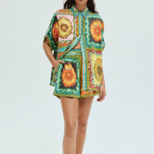 Plus Size Fashion Lapel Shirt Two Piece Shorts Set GMAN-28311