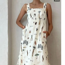 Plus Size Bow Tie Printed Backless Halter Maxi Dress GMAN-25105