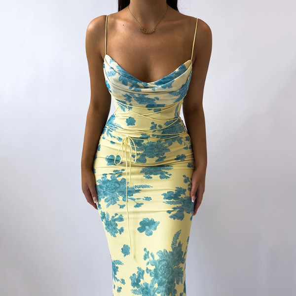 Plus Size Floral Printed Sling Bandage Dress GMAN-28024
