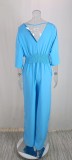 Plus Size Solid Color V Neck Jumpsuit GMAN-22145