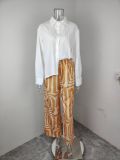 Plus Size Solid Color Shirt And Print Pants Suit GMAN-28494