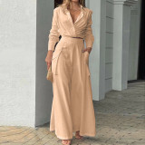 Plus Size Long Sleeve Solid Color Shirt Two Piece Pants Set GMAN-8777