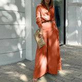 Plus Size Long Sleeve Solid Color Shirt Two Piece Pants Set GMAN-8777