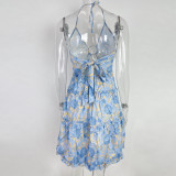 Plus Size Hollow Out Strappy V Neck Print Midi Dress GMAN-21503