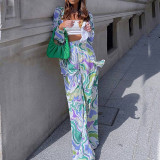 Plus Size Print Shirt Long Sleeve Casual Pants Suit GMAN-8938