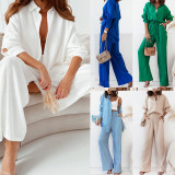 Plus Size Solid Color Loose Shirt Pants Suit GMAN-22010