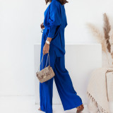 Plus Size Solid Color Loose Shirt Pants Suit GMAN-22010
