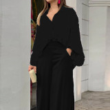Plus Size Print Long Sleeve Shirt Two Piece Pants Suit GMAN-9123