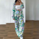 Plus Size Print Shirt Long Sleeve Casual Pants Suit GMAN-8938