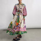 Plus Size Printed V-Neck Lace-Up Long Sleeve Long Dress GMAN-24761