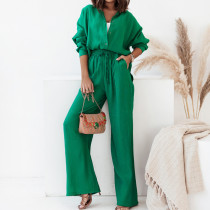 Plus Size Solid Color Loose Shirt Pants Suit GMAN-22010