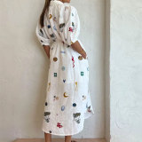 Plus Size Print Tie Up Lapel Shirt Dress GMAN-25113