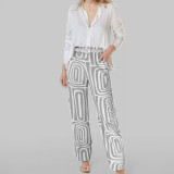 Plus Size Solid Color Shirt And Print Pants Suit GMAN-28494