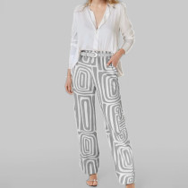 Plus Size Solid Color Shirt And Print Pants Suit GMAN-28494