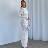 Hollow Out Lace See Through Maxi Dress GLAG-D3914228G