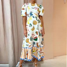 Plus Size Print Short Sleeve Maxi Dress GMAN-24585