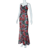 Sexy V Neck Print Sling Mdii Dress GLAG-D3C15198G