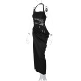 Mesh Patchwork Backless Maxi Dress GLAG-D4B17938G