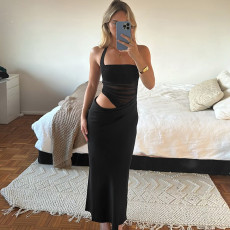 Mesh Patchwork Backless Maxi Dress GLAG-D4B17938G