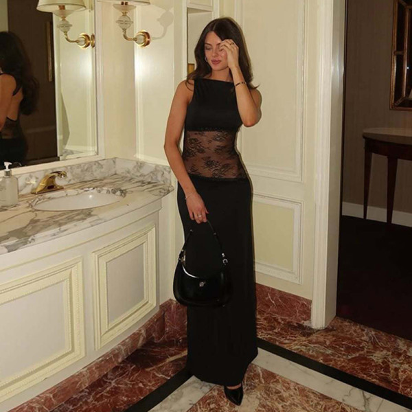 Hollow Out Backless Patchwork Lace Long Dress GLAG-D4B18025F