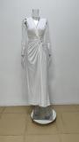 Plus Size Solid Color V Neck Hollow Out Maxi Dress GMAN-28175