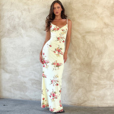 Print U Neck Sling Maxi Dress GLAG-D2C11305G