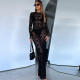 Hollow Out Lace See Through Maxi Dress GLAG-D3914228G