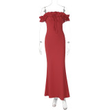 Solid Color One Shoudler Tie Up Maxi Dress GLAG-D5218575F