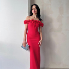 Solid Color One Shoudler Tie Up Maxi Dress GLAG-D5218575F