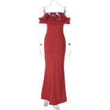 Solid Color One Shoudler Tie Up Maxi Dress GLAG-D5218575F