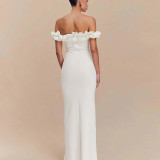 Solid Color One Shoudler Tie Up Maxi Dress GLAG-D5218575F