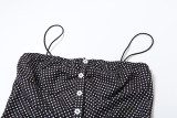 Polka Dot Button Pleated Backless Halter Dress GYME-K25D65007