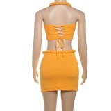 Neck Tie Beaded Camisole Vest Knit Skirt Set GYME-W24S64065