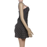 Polka Dot Button Pleated Backless Halter Dress GYME-K25D65007